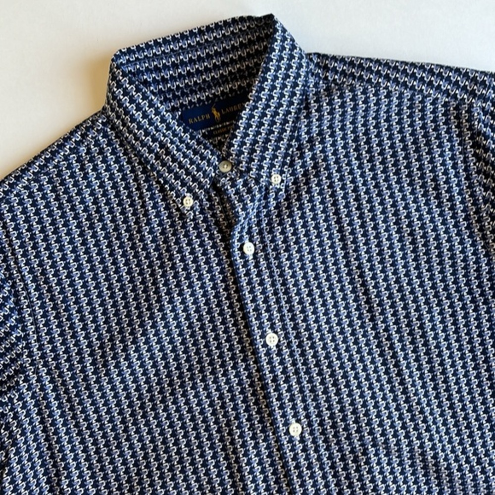 Ralph Lauren Blue Geometric Short Sleeve‎ Button Shirt Men’s Size Large